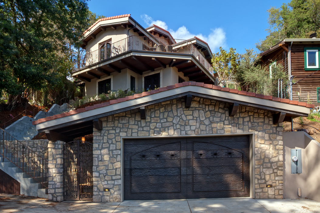 Hillside stone residence exterior